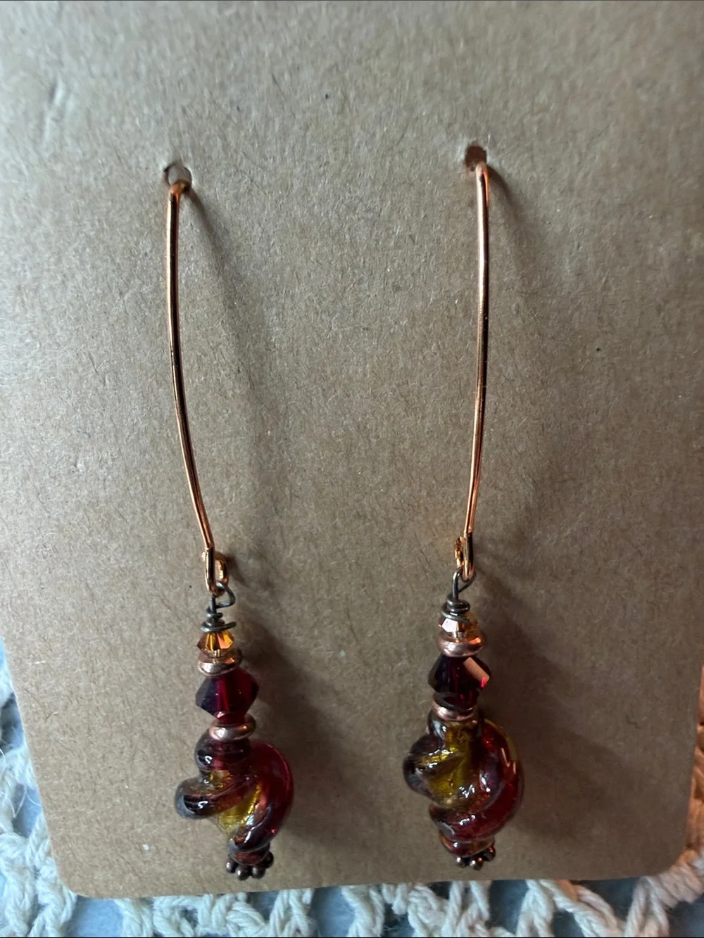 Handcrafted Red and Gold Glass Drop Earrings